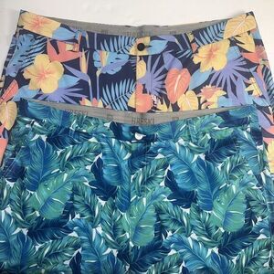 Hreski Hawaiian Tropical Floral &‎ Palm Print Stretch Chino Golf Shorts Sz 42 X2